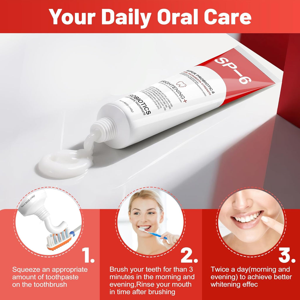 SP-6 Probiotic Whitening Toothpaste for Teeth Whitening/Brightening & Fresh Breath, 6 Probiotics Formula for Gum Health, Fluoride-Free, Minty Fresh Flavor,4.9 oz (4, Mint 4)