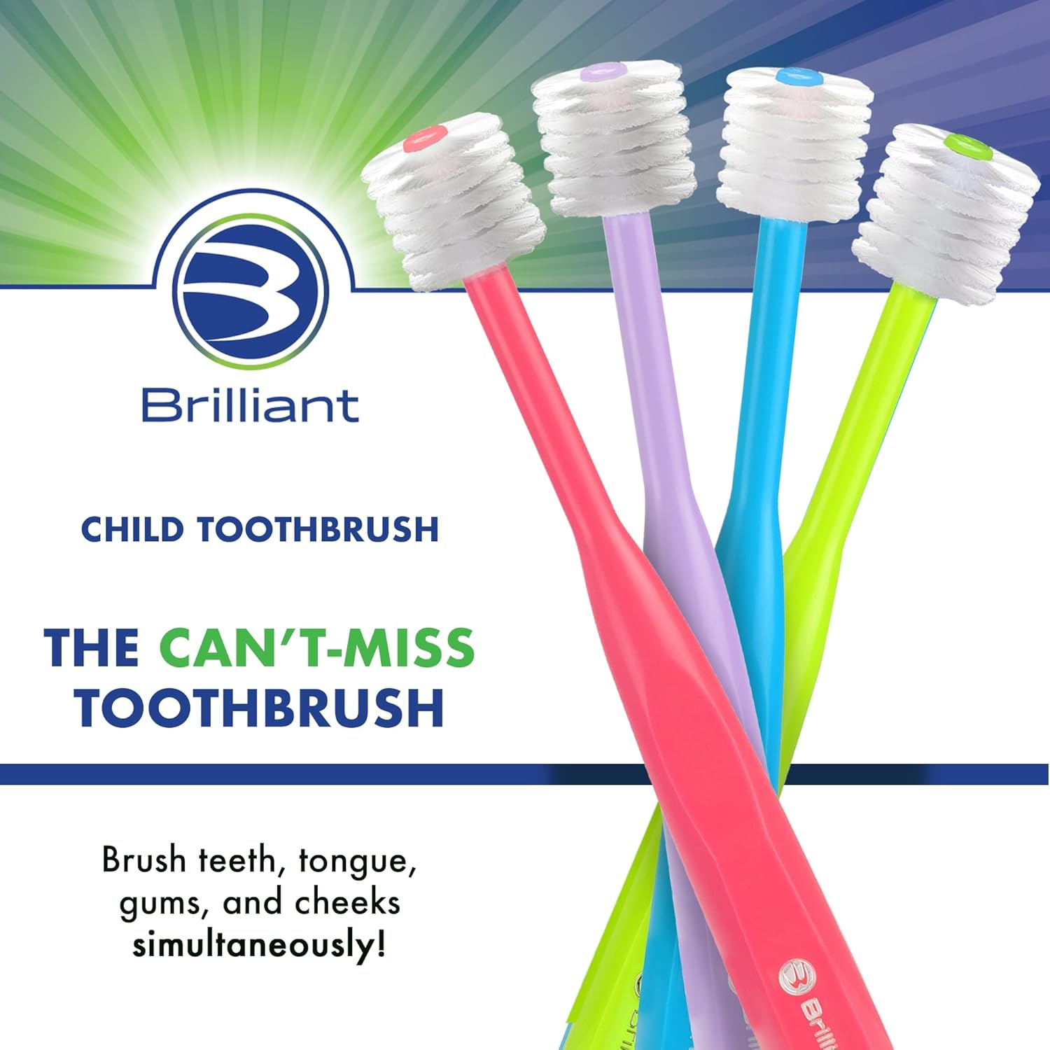 Brilliant Oral Care Child Toothbrush with Soft Bristles and Round Head, for a Kid Approved, Easy to Use All-Around Clean Mouth, Ages 2-5 Years, Lime, 3 Pack