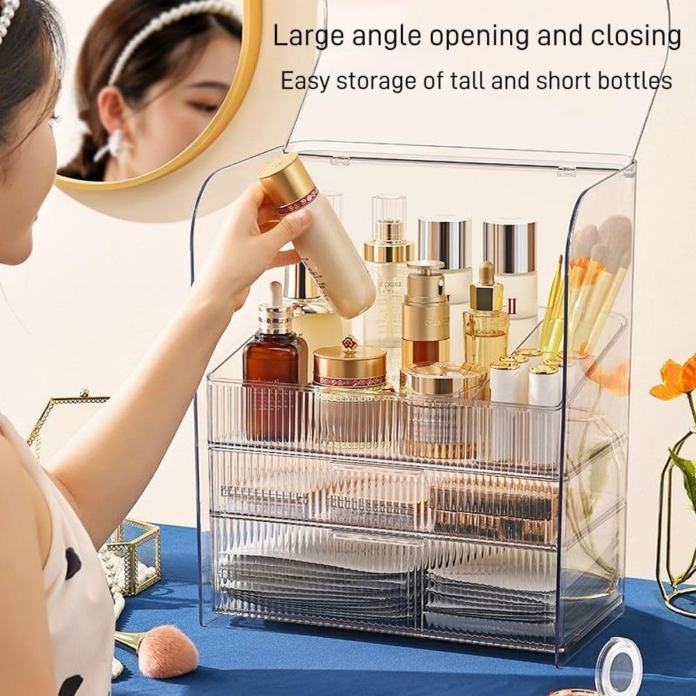 Makeup Storage Organizer Box Large Cosmetic Display Cases Dustproof and Waterproof Cosmetic Organizer Countertop Skincare Organizer