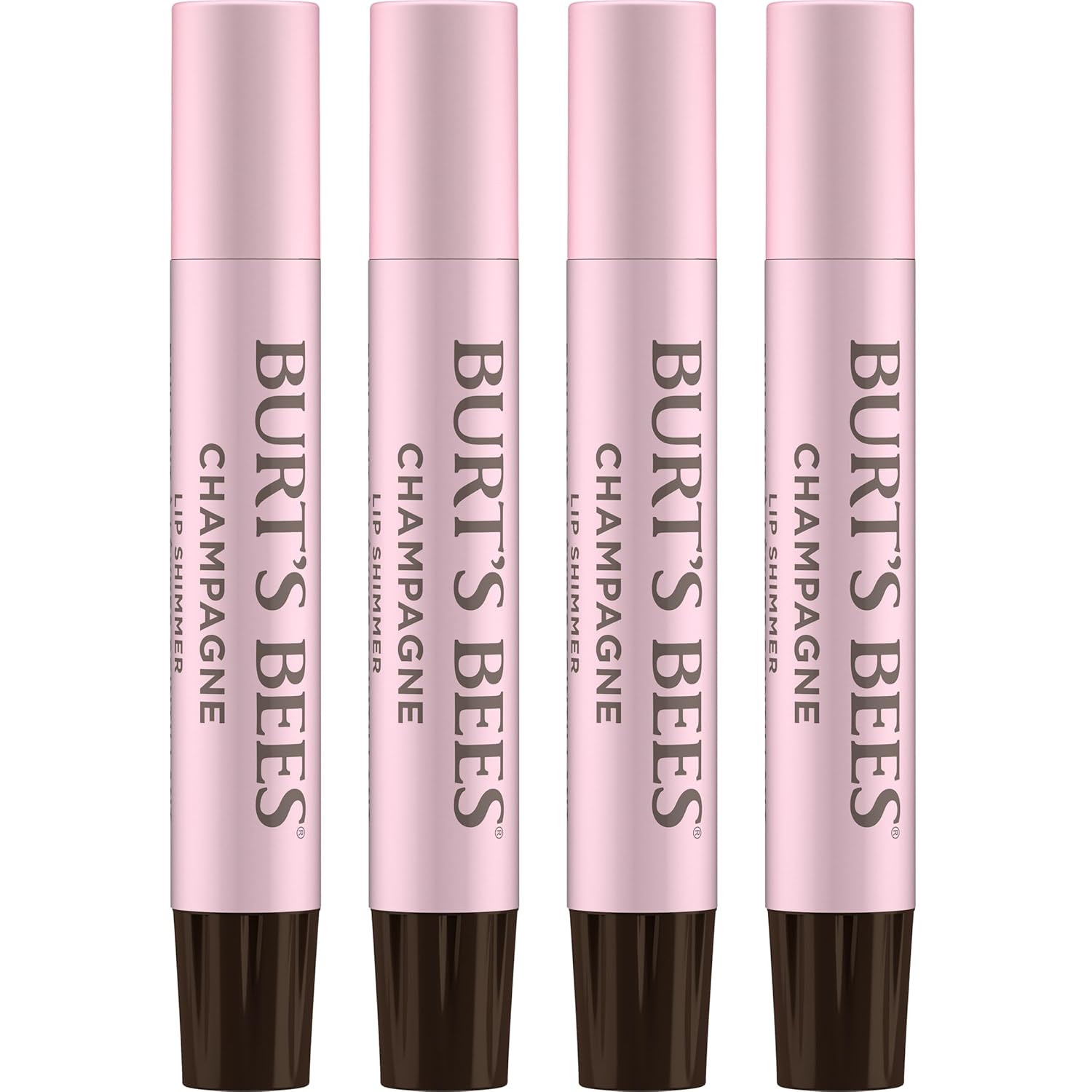 Burt's Bees Shimmer Lip Tint Set, Tinted Lip Balm Stick, Moisturizing for All Day Hydration with Natural Origin Glowy Pigmented Finish & Buildable Color, Champagne (4-Pack)