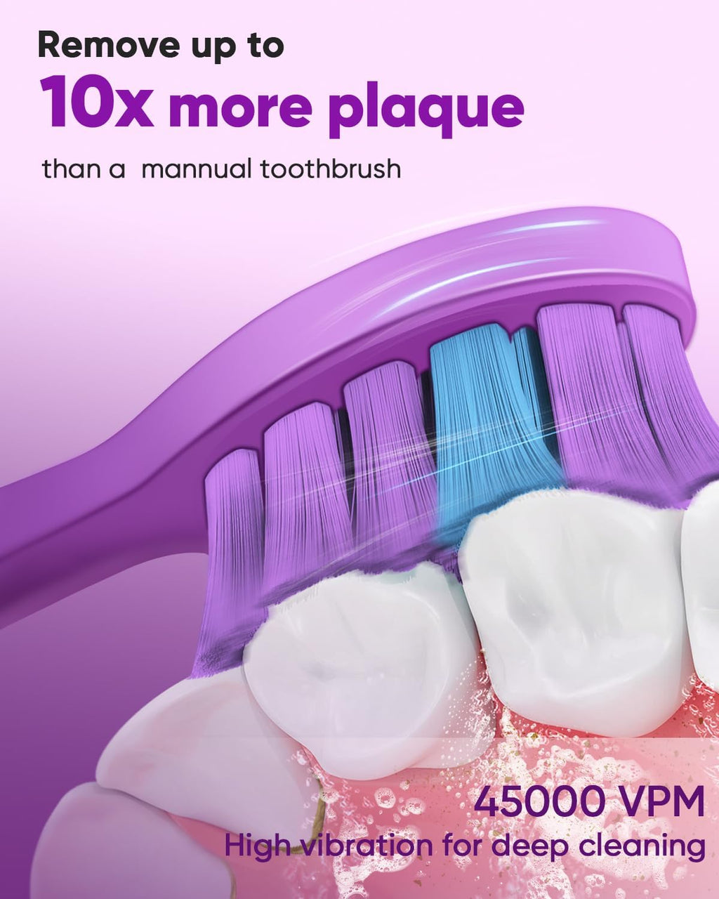 MySmile DY156 Electric Toothbrush for Adults, Rechargeable Sonic Battery Toothbrush Portable with 3 Brush Heads, 2 Mins 5 Modes Smart Timer, 45000VPM, One Charge for 60 Days - Purple