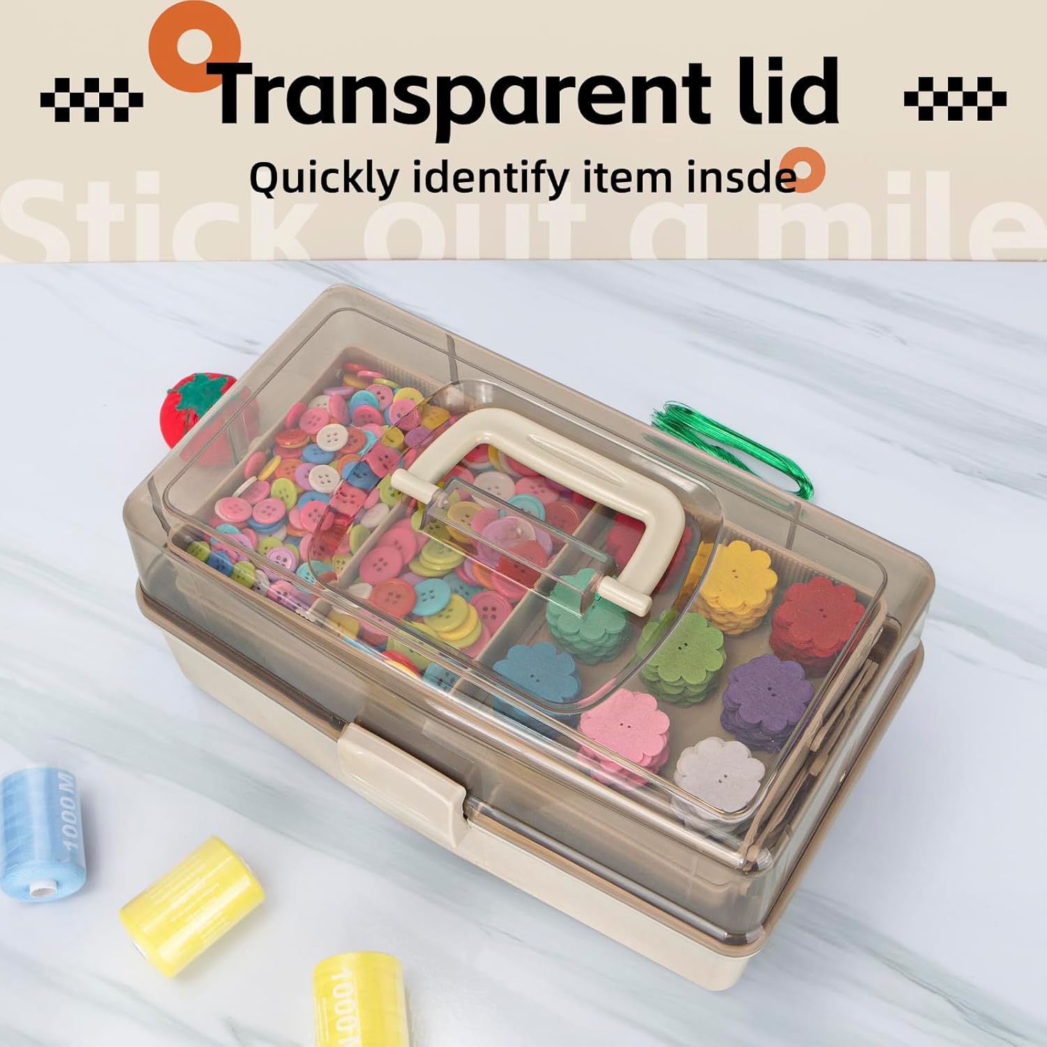 12.5in 3-Layer Multipurpose Craft Organizers and Storage with Adjustable Dividers, Portable Tackle Box, Folding Art & Craft Case for Medicine, Tool, Sewing Organizer (Brown)