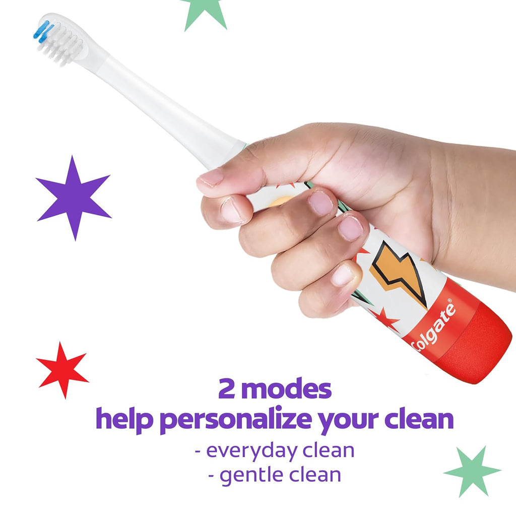 Colgate Advanced Cavity Fighter Kids Battery Toothbrush, Includes AA Battery and Extra Toothbrush Head, Features Built-in Timer and 2 Brushing Modes, for Children Ages 6 and Up