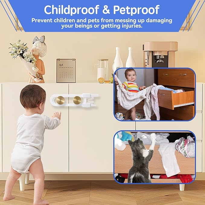 16 Pack Baby Proofing Cabinet Locks - Safeasy Adjustable U Shaped Child Safety Locks,Childproof Latches for Kitchen Bathroom Storage Cupboards Doors, Handles and Knobs (white, 16)