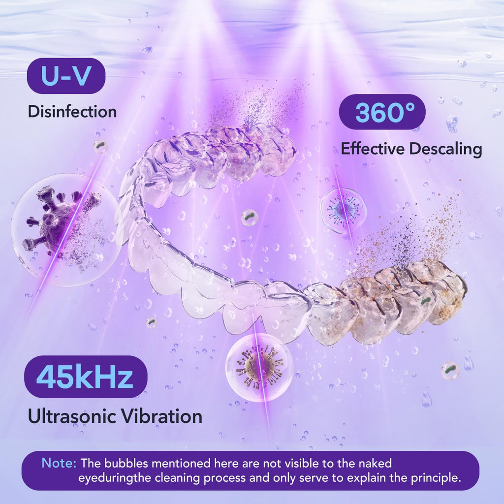 Ultrasonic Retainer Cleaner 320ML, 45kHz Denture Cleaner with 4 Lamps, Dental Cleaning Pod for Mouth Guard, Aligner, Braces, Toothbrush Head, Jewelry