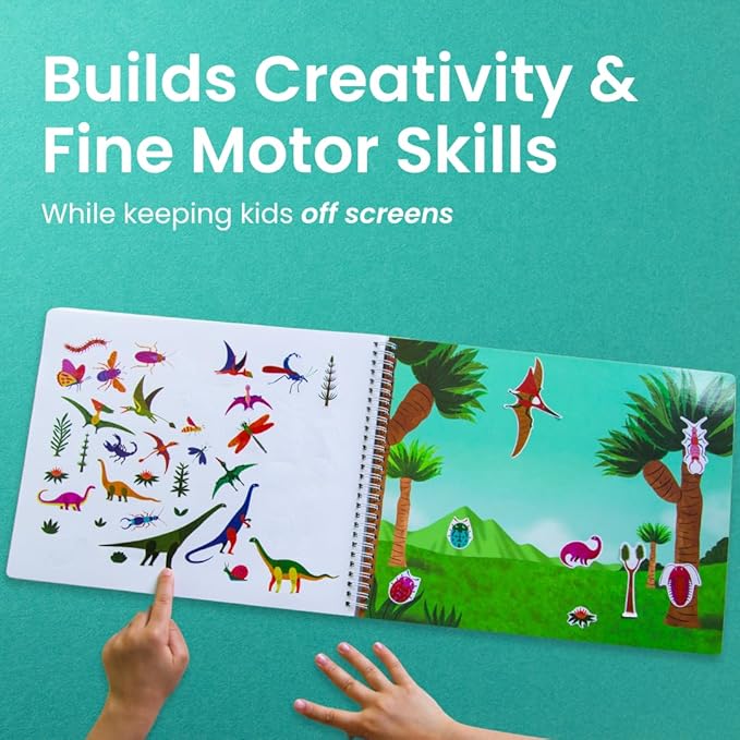 Cupkin Dinosaur Sticker Book Activity for Kids, Toddler Airplane Travel Essentials, 500+ Dino Stickers for Kids + 12 Scenes + 12 Coloring Book Pages, Dinosaur Lover Gift, Crafts Ages 2-8