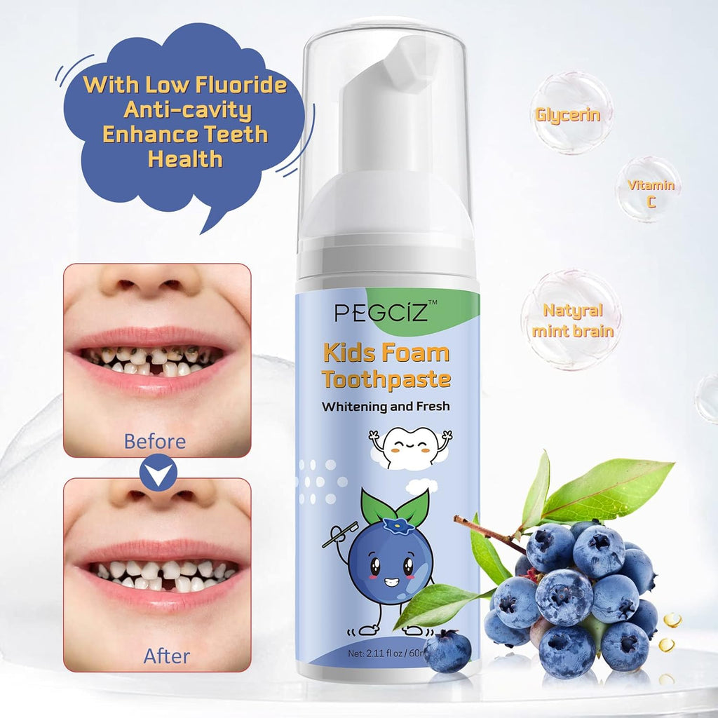 Kids Foam Toothpaste 2 Pack, Foam Toothpaste with Low Fluoride, Toddler Toothpaste for U Shaped Toothbrush Electric Toothbrush, Kids Toothpaste for Ages 3 Plus(Watermelon+Blueberry)
