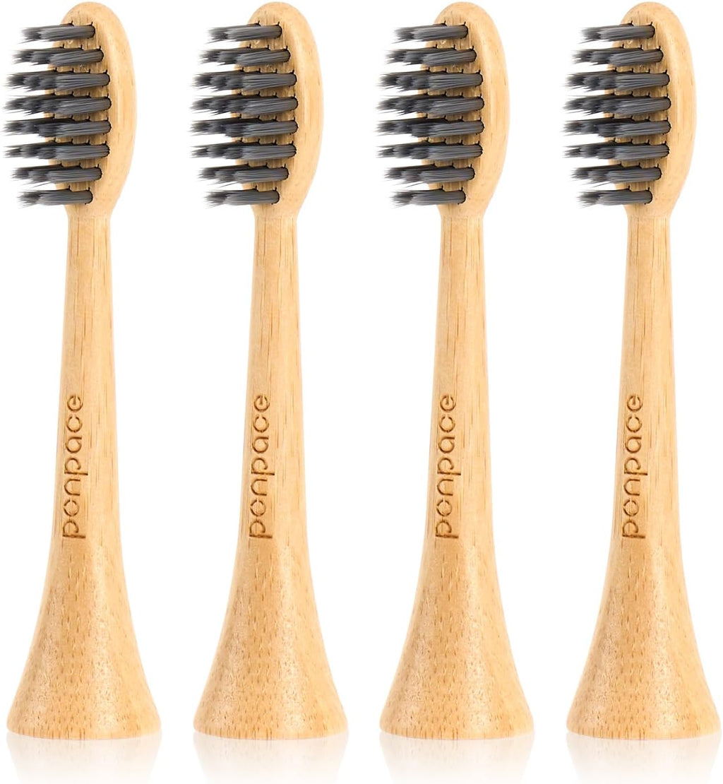 Bamboo Toothbrush Heads Compatible with Philips Sonicare, Soft Charcoal Infused Bristles, Whitening & Deep Cleaning