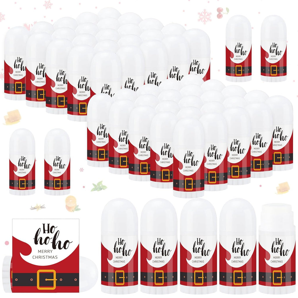 50 Pcs Christmas Mini Lip Balm Pack Thank You Gifts Moisturizer Assorted Flavors Beeswax Natural Ingredients Dry Chapped Lip Care Products for Coworkers Women Friend Men(Santa Claus)
