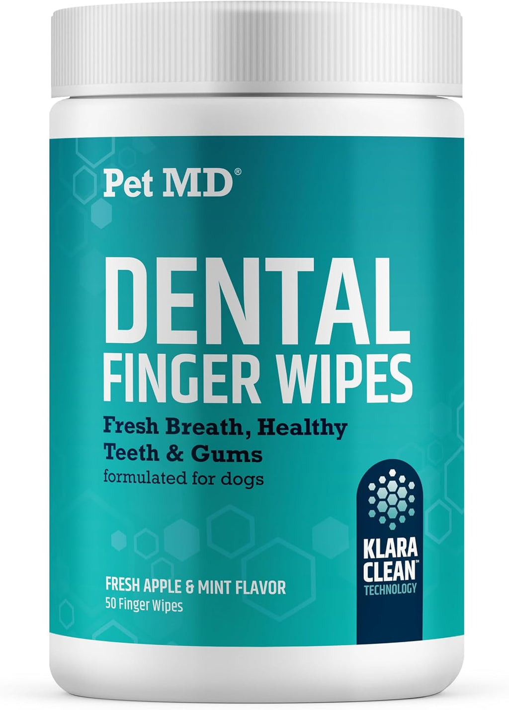 Pet MD Pet Dental Finger Wipes for Dogs - Plaque and Tartar Remover for Dogs to Improve Oral Care - Pet Teeth Cleaning Finger Wipes for Healthy Gums and Fresh Breath - Fresh Apple & Mint, 50ct