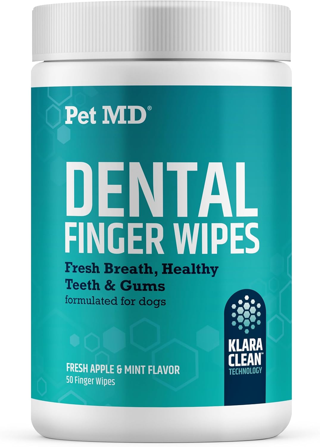 Pet MD Pet Dental Finger Wipes for Dogs - Plaque and Tartar Remover for Dogs to Improve Oral Care - Pet Teeth Cleaning Finger Wipes for Healthy Gums and Fresh Breath - Fresh Apple & Mint, 50ct