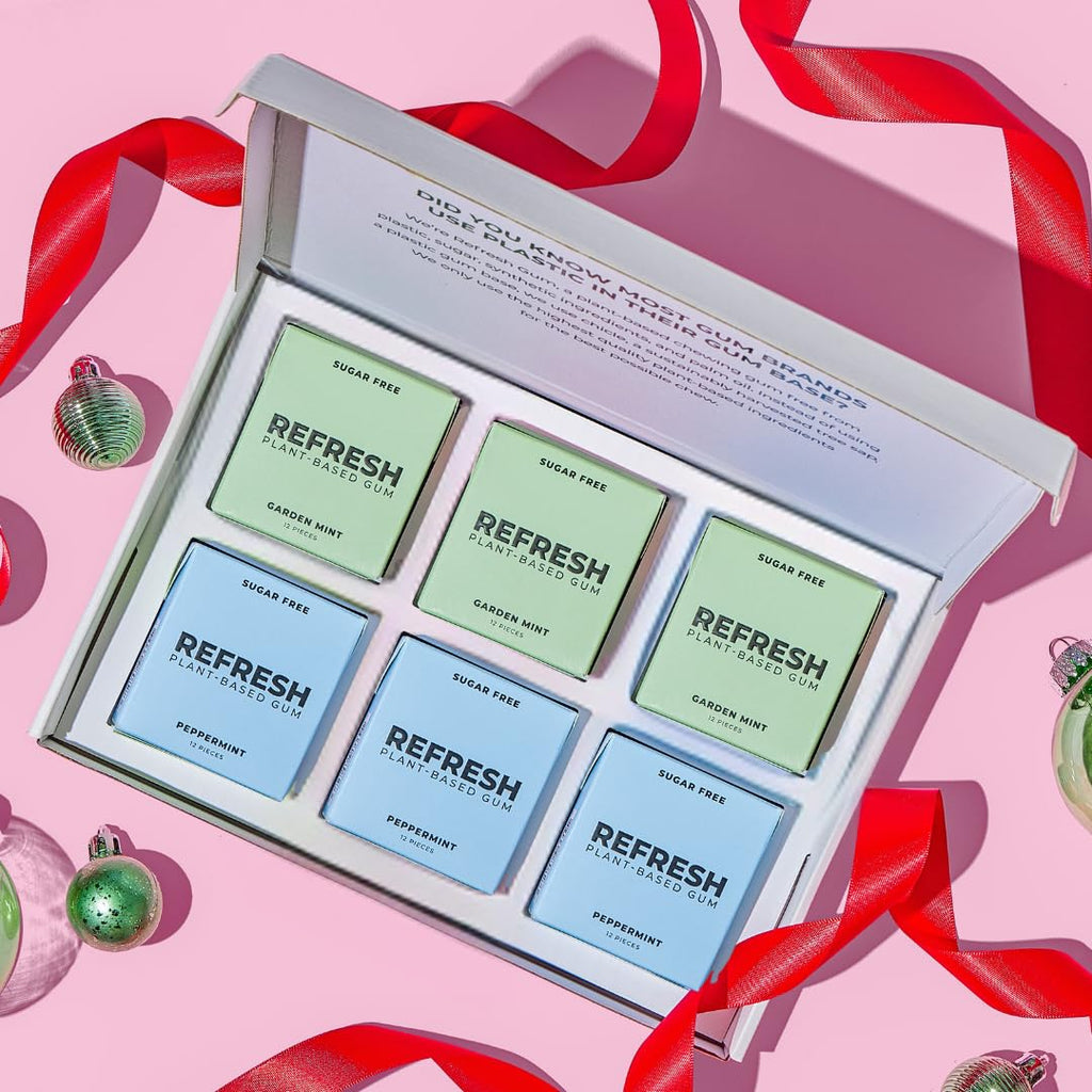 Refresh Gum, Xylitol, Natural, Sugar Free, Chewing Gum, Plastic Free, Natural Flavors & Organic Ingredients, Non GMO, Gluten Free, Vegan, Peppermint & Garden Mint
