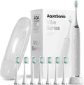 Aquasonic Vibe Series Ultra-Whitening Toothbrush – ADA Accepted Electric Toothbrush - 8 Brush Heads & Travel Case – 40,000 VPM Motor & Wireless Charging - 4 Modes w Smart Timer – Optic White