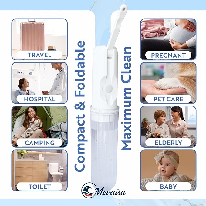 Portable Bidet for Travel – Electric Sprayer with 3 Pressure Modes, USB-C Fast Charging, LED Indicator, 180ml Tank & Waterproof Handheld, Bottle Adapter for Home, Travel and Postpartum Hygiene