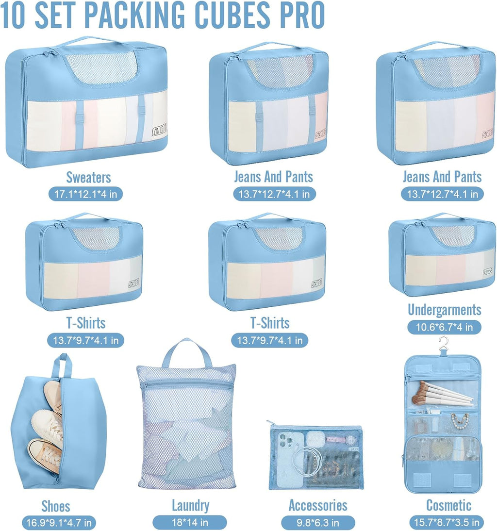 Veken 10 Set Packing Cubes for Travel Essential, Suitcase Organizer Bags in 4 Sizes, Carry-On Luggage Accessories with Large Laundry & Hanging Toiletry Bag, Must-Have for Airplane, Road Trip & Camping
