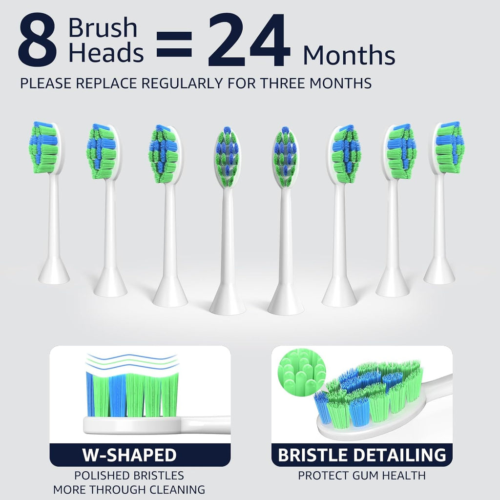 7AM2M Sonic Electric Toothbrush, High Power Rechargeable Toothbrushes, with 8 Brush Heads for Adults and Kids, 15 Adjustable Modes, Built-in 2-Minute Smart Timer, 4 Hours Fast Charge (Light Green)