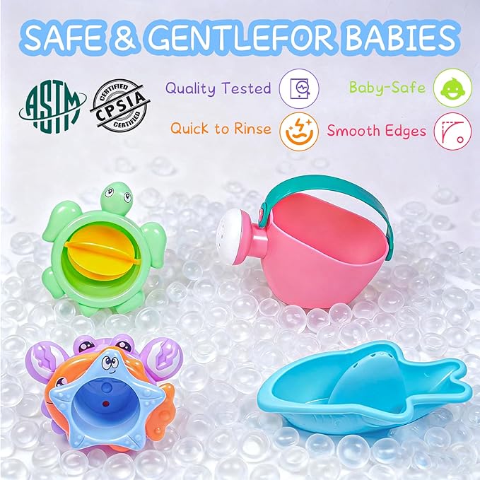 10PCS Baby Bath Toys for Kids Ages 1-3 Mold Free Water Toys for Toddlers 12+ Months Fun Bathtub Pool Beach Toys Safe Early Learning Water Table Toy for 2-6 Years Old Christmas Birthday Boys Girls Gift