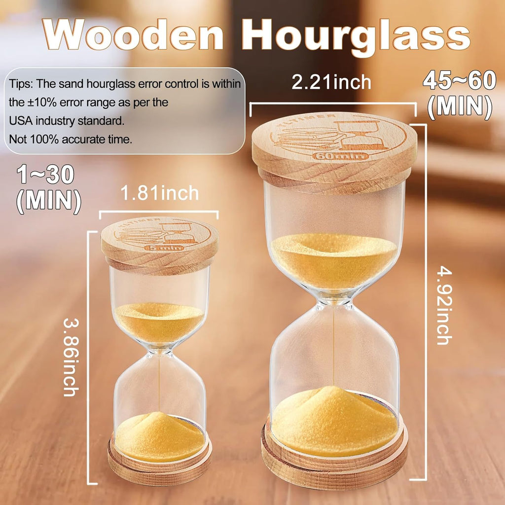 10 Minute Sand Timer, Beech Wood Gold Sand Clock for Kids, Small Hourglass, Sandglass 10 Min Hour Glass for Classroom,Game,Decorative,Desk (Gold)