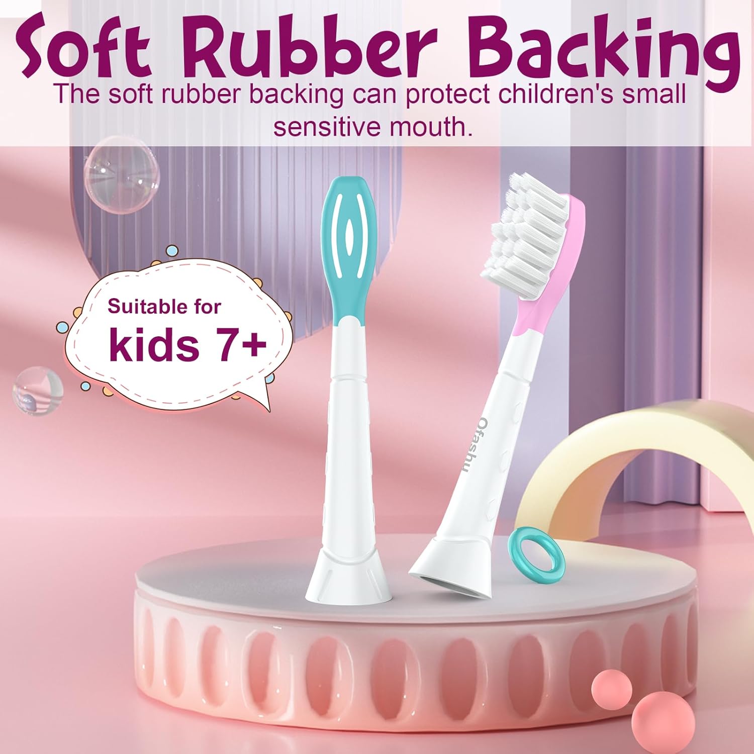 Kids Replacement Toothbrush Head for Sonicare: Ofashu Children Sonic Electric Toothbrush Brush Head for Philips 6321 6340 6032/94 6042, 8 Packs for Boys Girls 7+, Pink & Green