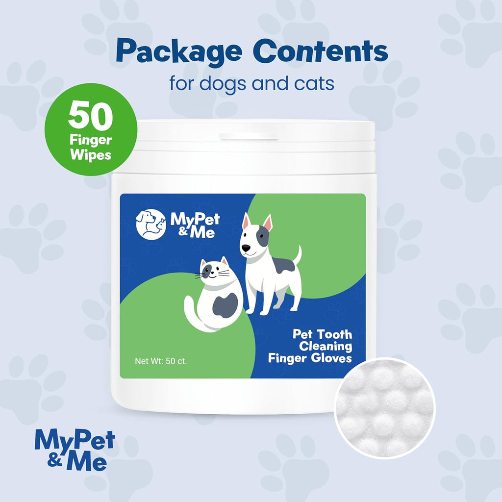 My Pet & Me Dog & Cat Finger Toothbrush Wipes – 50 Ct | Disposable Dental Wipes for Pets | Gentle, No-Rinse Oral Cleaning Gloves for Easy Teeth Care