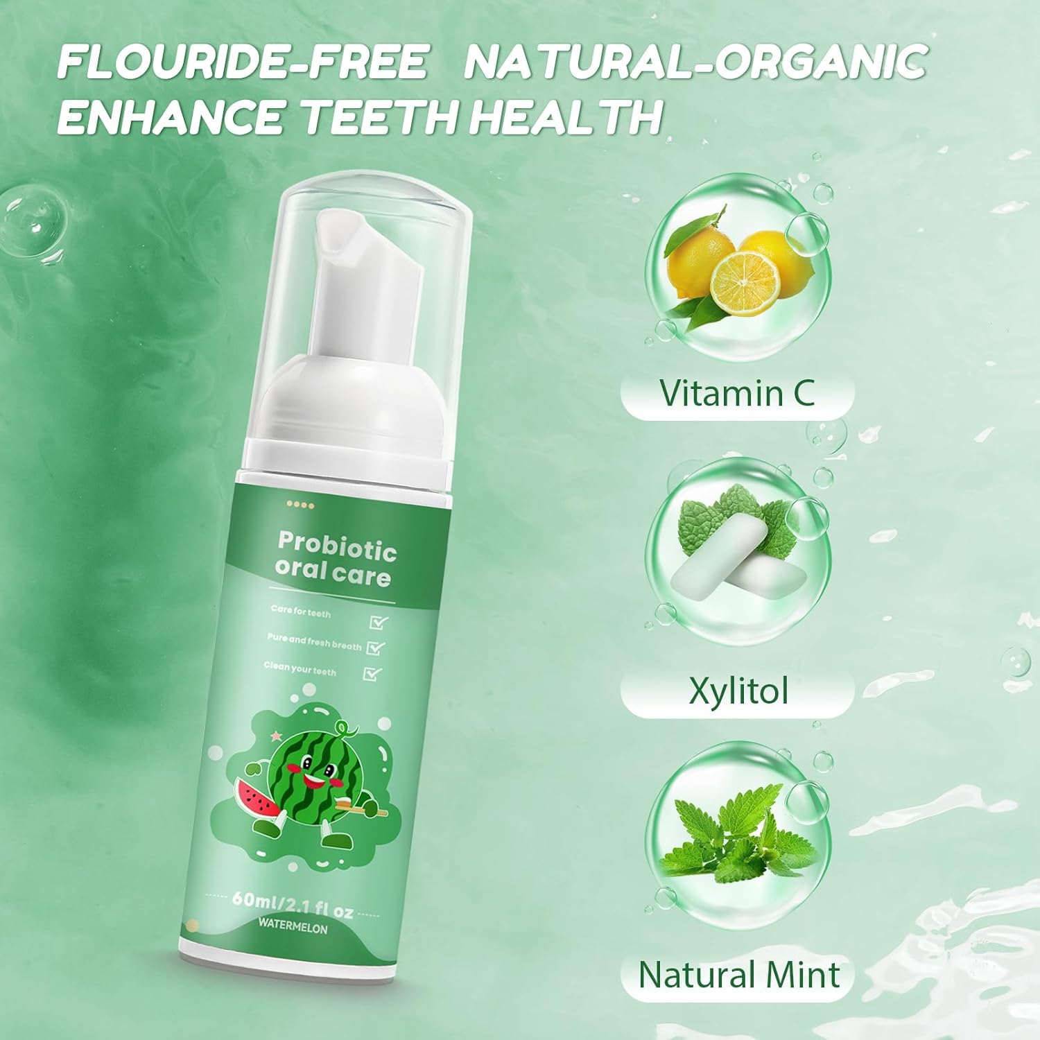 Fluoride Free Foam Kids Toothpaste - Natural Teeth Clean and Whitening Toothpaste with Mint Flavor for U Shaped Toothbrush Travel Size (Watermelon)