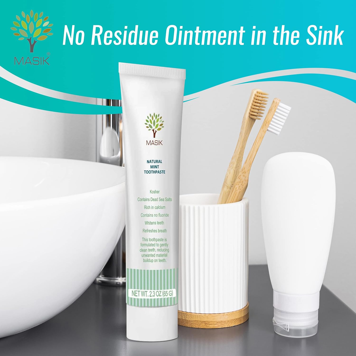 Masik Natural Toothpaste – Whitening & Sensitive Teeth | Dead Sea Salt | Stain & Plaque Remover | Bleeding Gums & Canker Sore Care | Floride & SLS-Free | Non-Foaming | Made in Israel (Mint, 3-Pack)