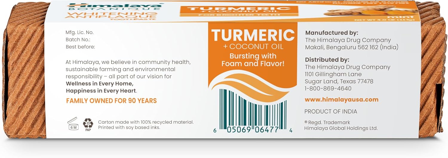 Himalaya Botanique Whitening Antiplaque Toothpaste, Mint Flavor with Turmeric & Coconut Oil - Whitening Toothpaste Without Fluoride for Brighter Teeth - Vegan, SLS Free, Gluten Free, 4 oz