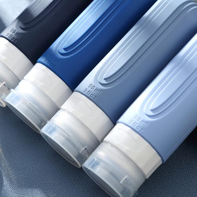 Travel Bottles for Toiletries, Tsa Approved 3oz Travel Size Containers BPA Free Leak Proof Refillable Liquid Silicone Squeezable Travel Accessories for Shampoo Conditioner Lotion (4 Pack)