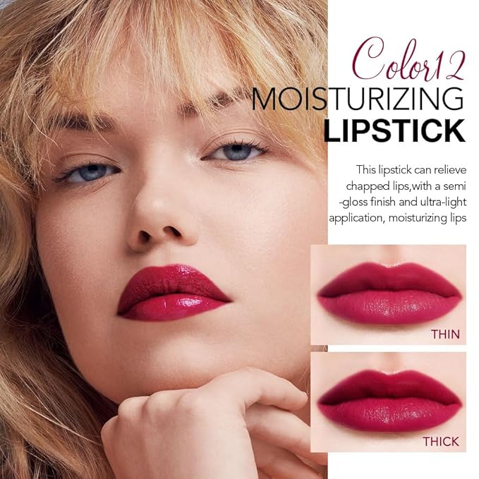 Tinted Lip Balm Moisturizing Lipstick, Red Berry Hydrating Lipstick for Women, 24 Hour Long Lasting Moisturization Lip Gloss Stain Makeup, Lightweight Non Greasy Moisturizer Lips, 12