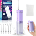 Portable Travel Water Flosser, Water Teeth Cleaner Pick,Mini Portable Oral Irrigator, Telescopic Water Tank, 5 Nozzles, IPX7 Waterproof, Cordless Water Flosser for Teeth, Gums