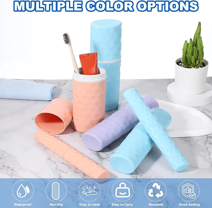 uxcell 2Pcs Travel Toothbrush Case, 8.1x2.2x1.6 Portable Travel Toothbrush Holder with Dot, Plastic Toothpaste Container for Bathroom, Gym, Business Trip, Camping, Sky Blue