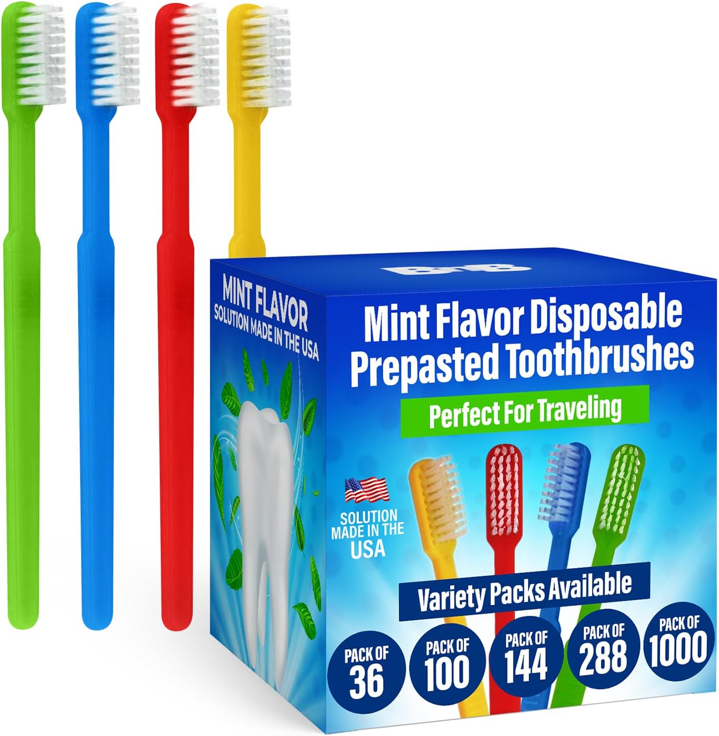 144 Prepasted Disposable Toothbrushes | Pre-Pasted Soft Bristle Tooth Brush for Dental Care & Oral Hygiene | Individually Wrapped Toothbrush Pack Airbnb Gifts | No Water Needed, Paste Made in USA.