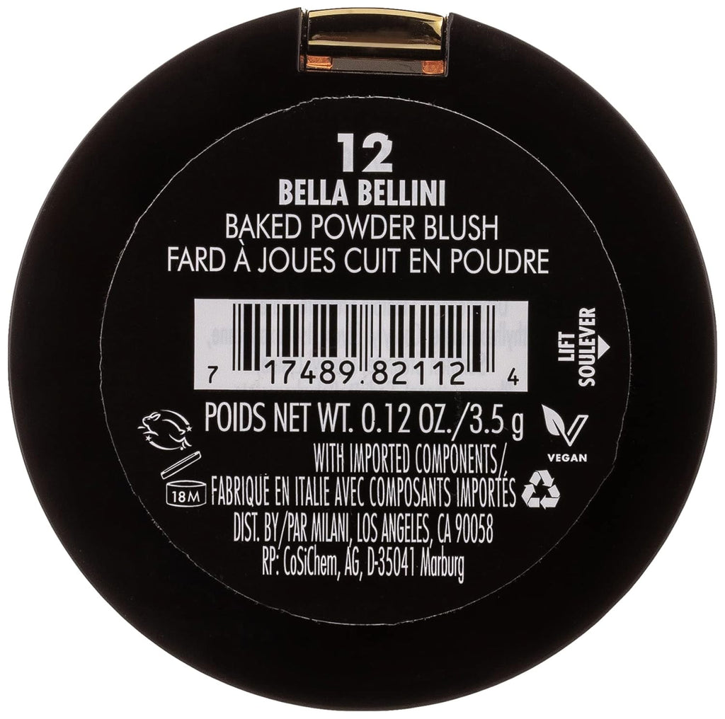 Milani Baked Blush, Powder Blush for Cheeks, Cruelty Free Makeup - Shape, Contour & Highlight Face for a Shimmery or Matte Finish - Bella Bellini