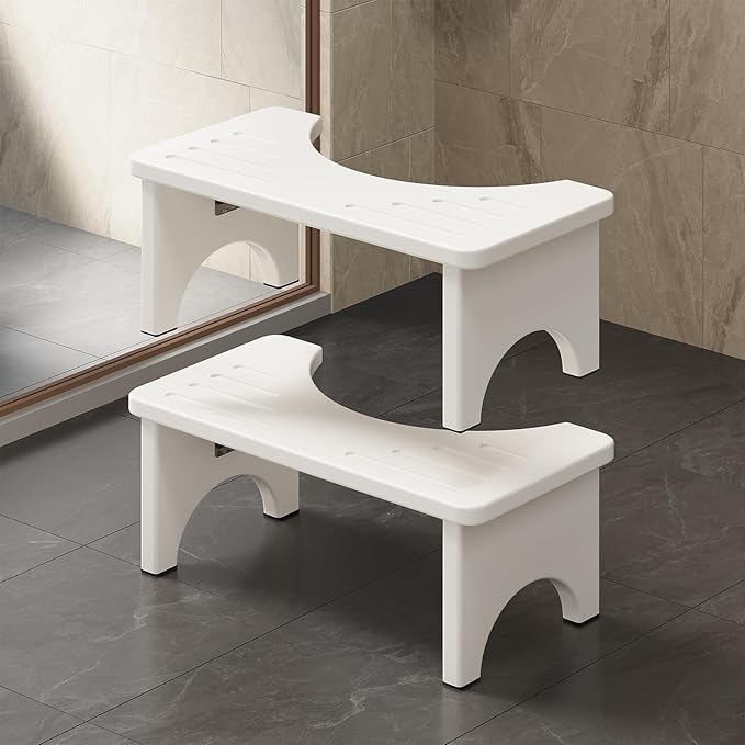 2 Pcs Foldable Toilet Stool Squat Adult, Portable Squatting Potty Stool for Travel, Wood Poop Stool for Adults & Kids, Toilet Steps for Bathroom, White