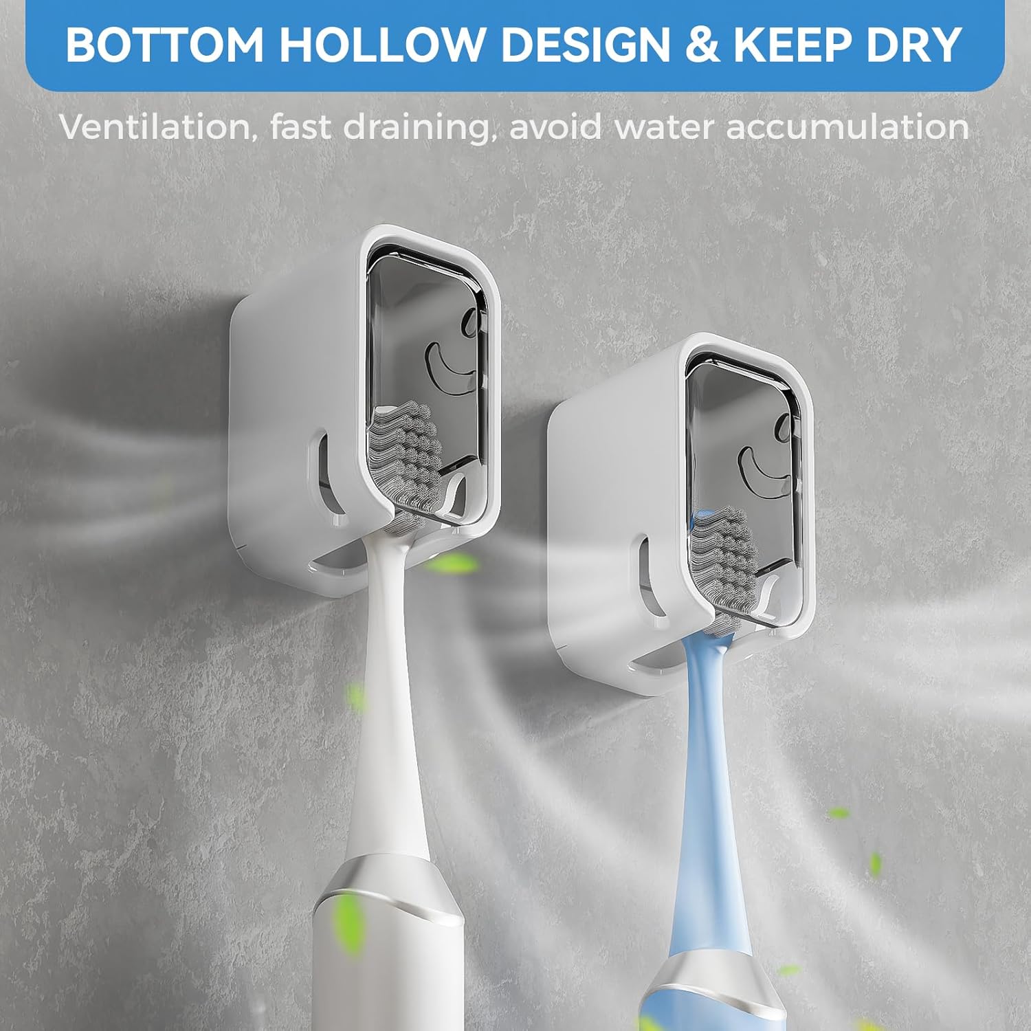 Toothbrush Holders for Bathroom【Innovation Single Slot Design】 2PCS Toothbrush Holder Wall Mounted with Cover for Shower, Single Toothbrush Dispenser Storage Organizer for Family & Travel