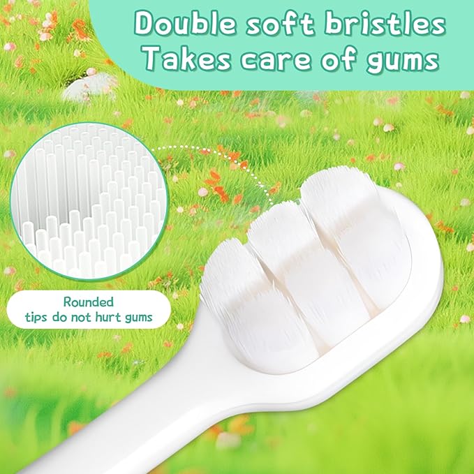 Toddler Toothbrush with Tongue Cleaner & Extra Soft Bristles | BPA-Free, Ergonomic Grip & Non-Slip Handle | Gentle Care for Kids 1-6 Years (Green, Pink)