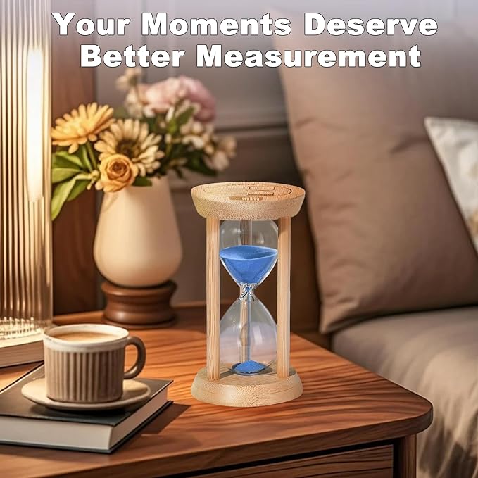 60 Minute Sand Timers, Bamboo Blue Sand Hourglass for Productivity, Meditation & Decor, 60 Min Wooden Reloj De Arena Sandwatch for Kitchen, Office, Yoga, Game, Classroom (Blue)