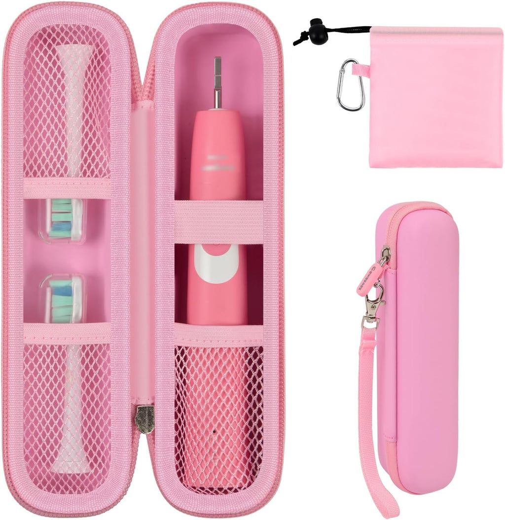 Toothbrush Travel Hard Case Compatible with Oral-B Pro 1000, 2000, 3000, 3500, 1500/ for Philips Sonicare ProtectiveClean 4100 5100 Electric Toothbrush with Mesh Pocket&Carabiner - Pink (Bag Only)