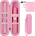 Toothbrush Travel Hard Case Compatible with Oral-B Pro 1000, 2000, 3000, 3500, 1500/ for Philips Sonicare ProtectiveClean 4100 5100 Electric Toothbrush with Mesh Pocket&Carabiner - Pink (Bag Only)