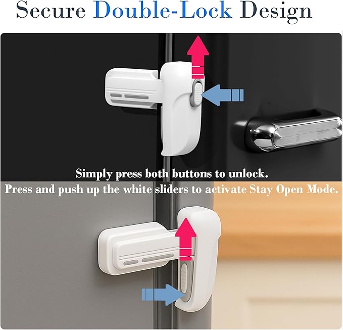 2 Pack Child Proof Fridge Lock, Baby Safety Refrigerator & Freezer Door Lock for Toddlers, Kids & Pets, One-Hand Operation, Strong Adhesive, No Tools or Drilling Needed, White