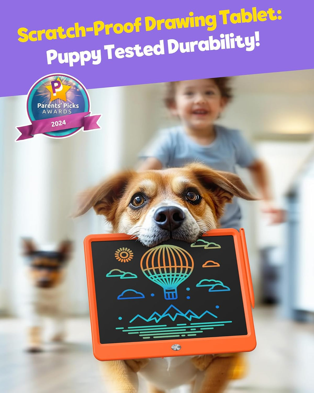 TEKFUN LCD Writing Tablet Doodle Board, 12inch Colorful Drawing Tablet Writing Pad, Kids Travel Essentials, Toddler Toys 5 6 7 8 Year Old Girls Boys (Orange)