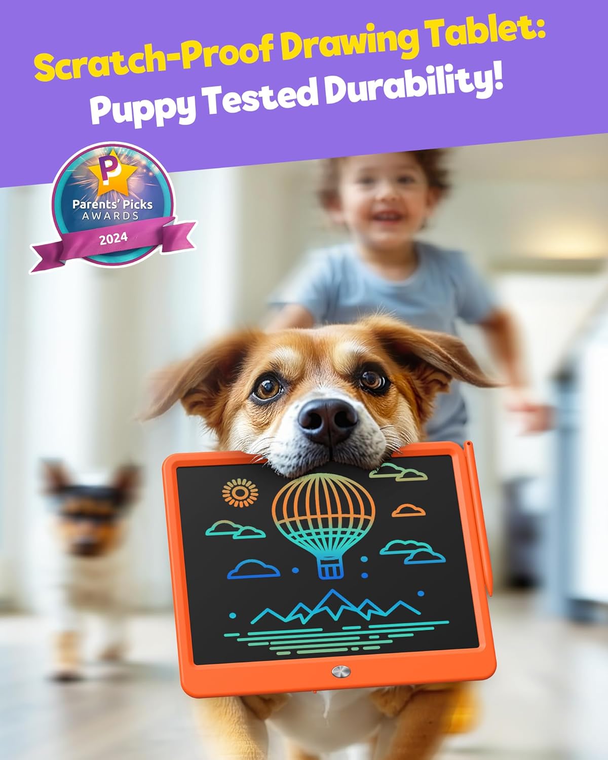 TEKFUN LCD Writing Tablet Doodle Board, 12inch Colorful Drawing Tablet Writing Pad, Kids Travel Essentials, Toddler Toys 5 6 7 8 Year Old Girls Boys (Orange)