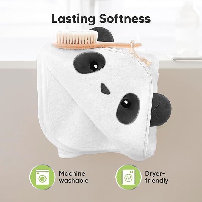 KeaBabies Hooded Baby Towel for Newborn - Viscose Derived from Bamboo Large Baby Bath Towels with Hood for Boys, Girls, Toddler, Extra Absorbent & Soft Newborn Bath Essentials (Panda, Regular)