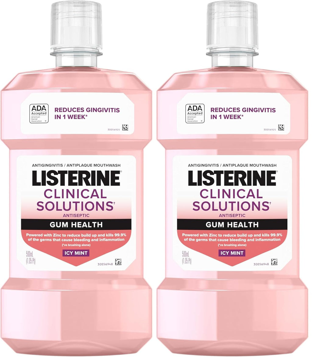 Listerine Clinical Solutions Gum Health Antiseptic Mouthwash, Antigingivitis & Antiplaque Oral Rinse Helps Prevent Buildup & Immediately Kills Germs for Healthier Gums, ICY Mint, 500 mL (Pack of 2)