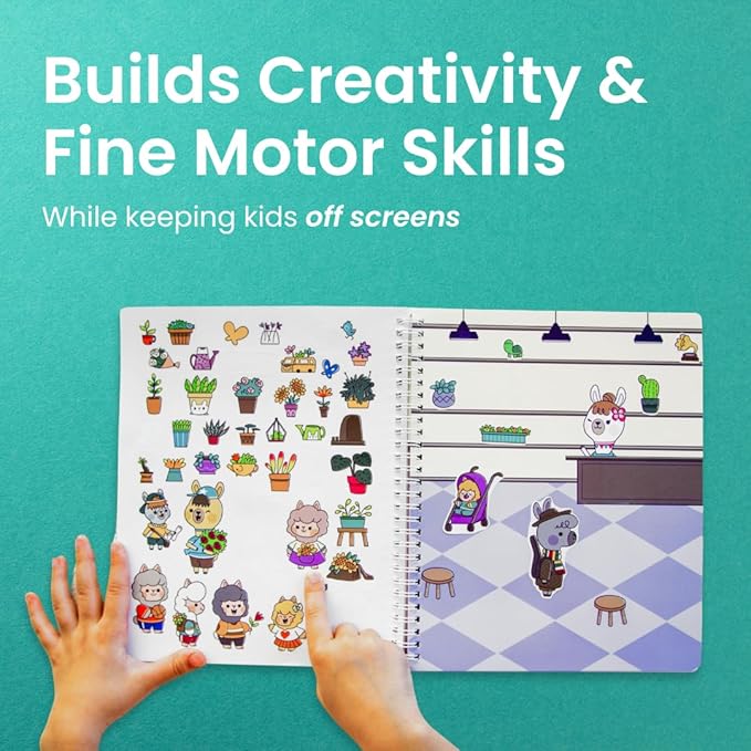 Cupkin Llama Sticker Book Activity for Kids, Toddler Airplane Travel Essentials, 300+ Llama Stickers for Kids + 12 Scenes + 12 Coloring Book Pages, Animal Lover Gift, Children's Crafts Ages 2-8