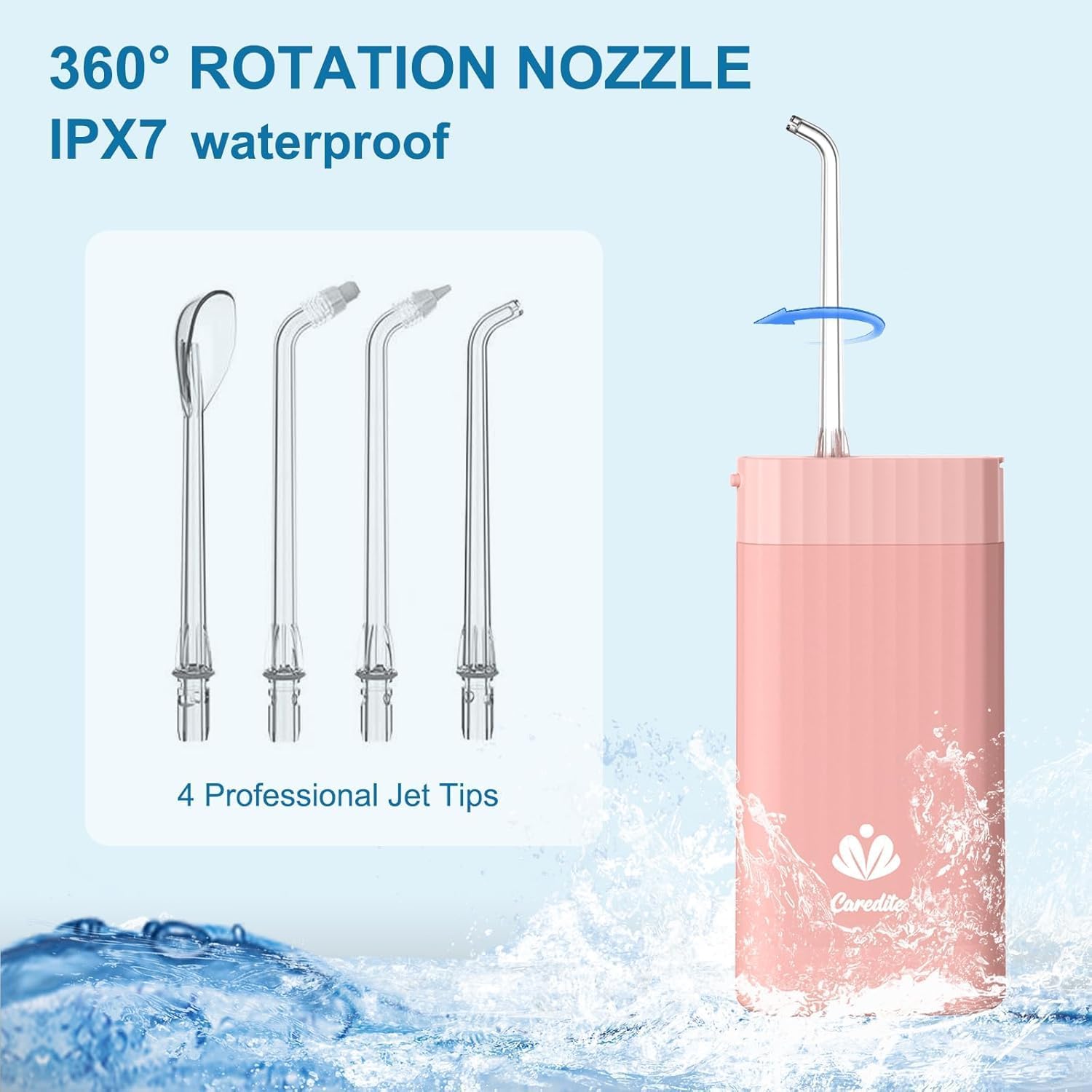 Portable Water Flosser for Teeth,Travel Water Flosser Picks,Mini Cordless Oral Irrigator Rechargeable Power Dental with Telescopic Water Tank, IPX7 Wateroproof for Brace & Sensitive Teeth Care,Pink