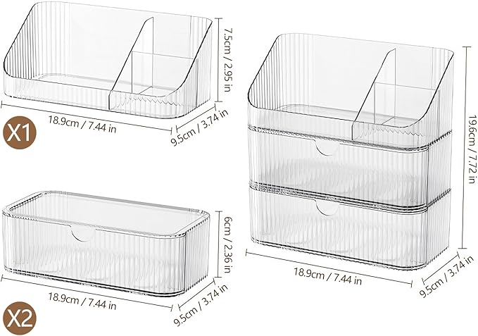 Medicine Cabinet Organizer 3 Tier, Stackable Bathroom Mirror Cabinet Storage，Small Makeup Organizers with 2 Drawer and 1 Tray for Wall Cabinet， Closet， Vanity, Countertop, Clear