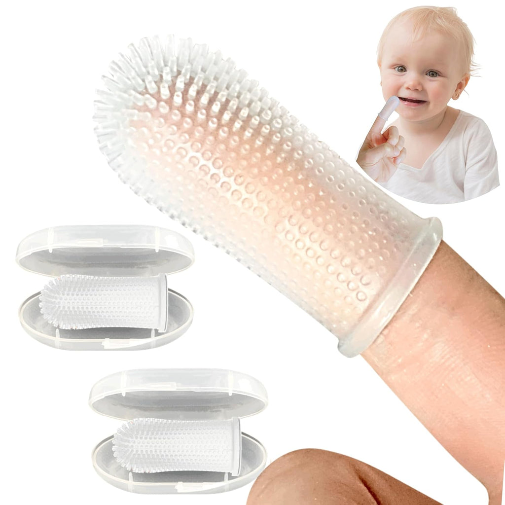 Baby Toothbrush, 360 Degree Bristle Silicone Baby Toothbrush 6 to 12 Months, and Toddler Toothbrushes 1-2, Set of 2 - Clear