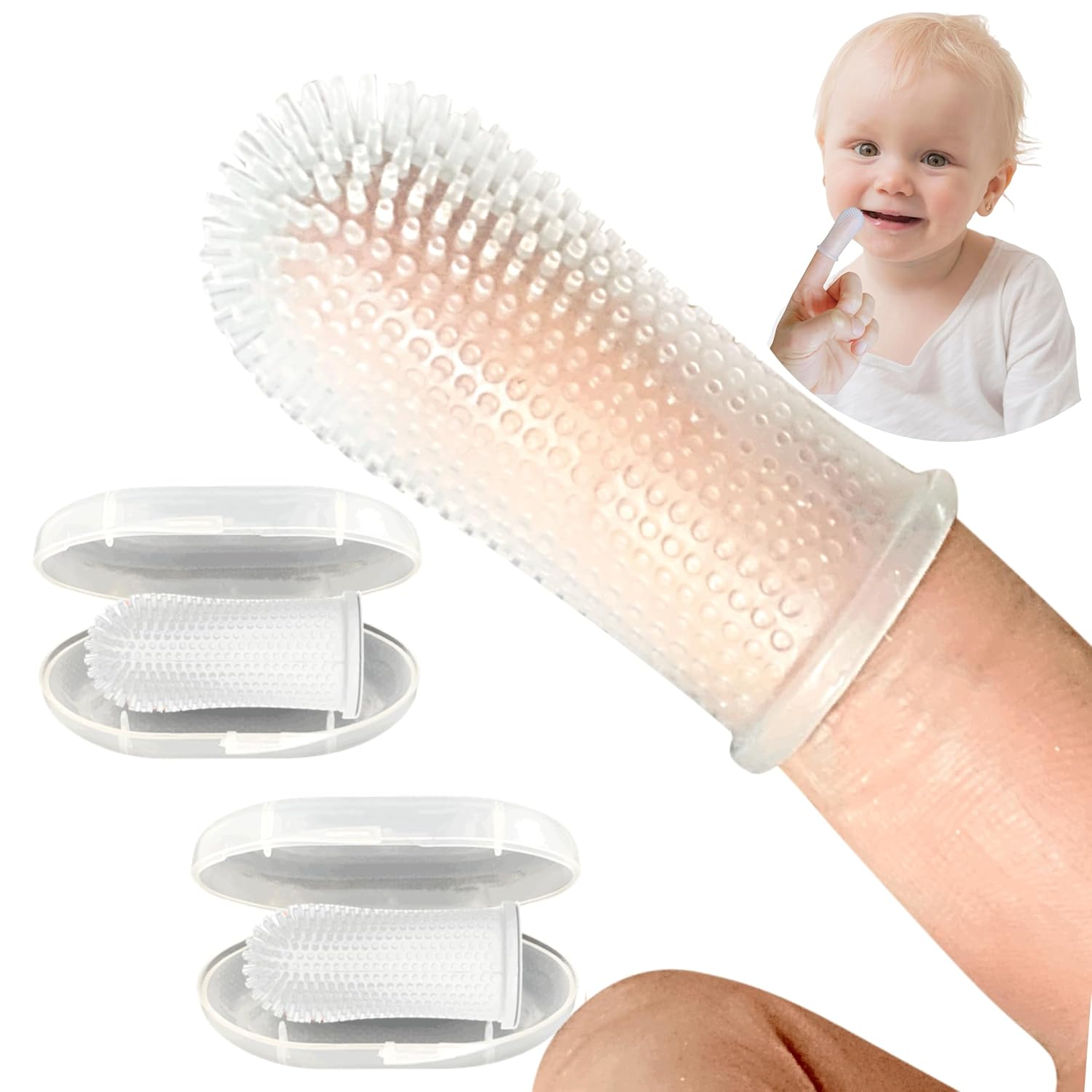 Baby Toothbrush, 360 Degree Bristle Silicone Baby Toothbrush 6 to 12 Months, and Toddler Toothbrushes 1-2, Set of 2 - Clear