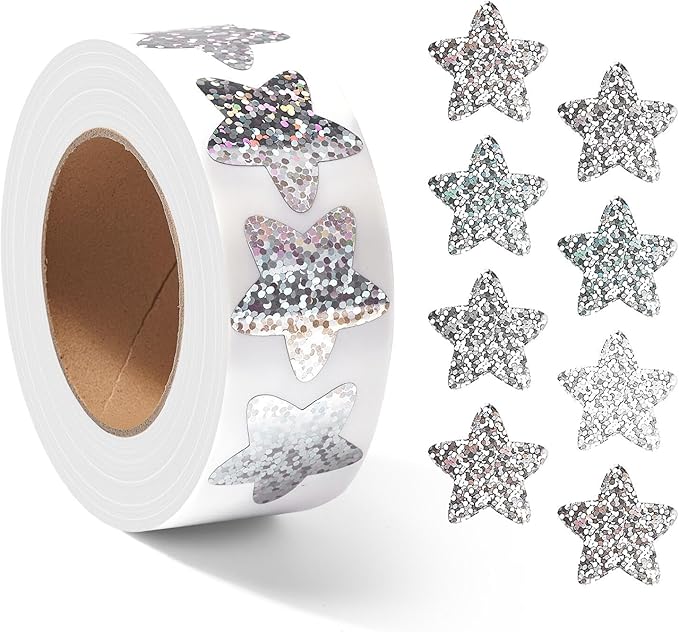 1000Pcs Star Stickers for Kids,1 inch Holographic Star Stickers for DIY, Crafts, Behavior Chart, Student Planner, School and Classroom Teacher Supplies (Silver)